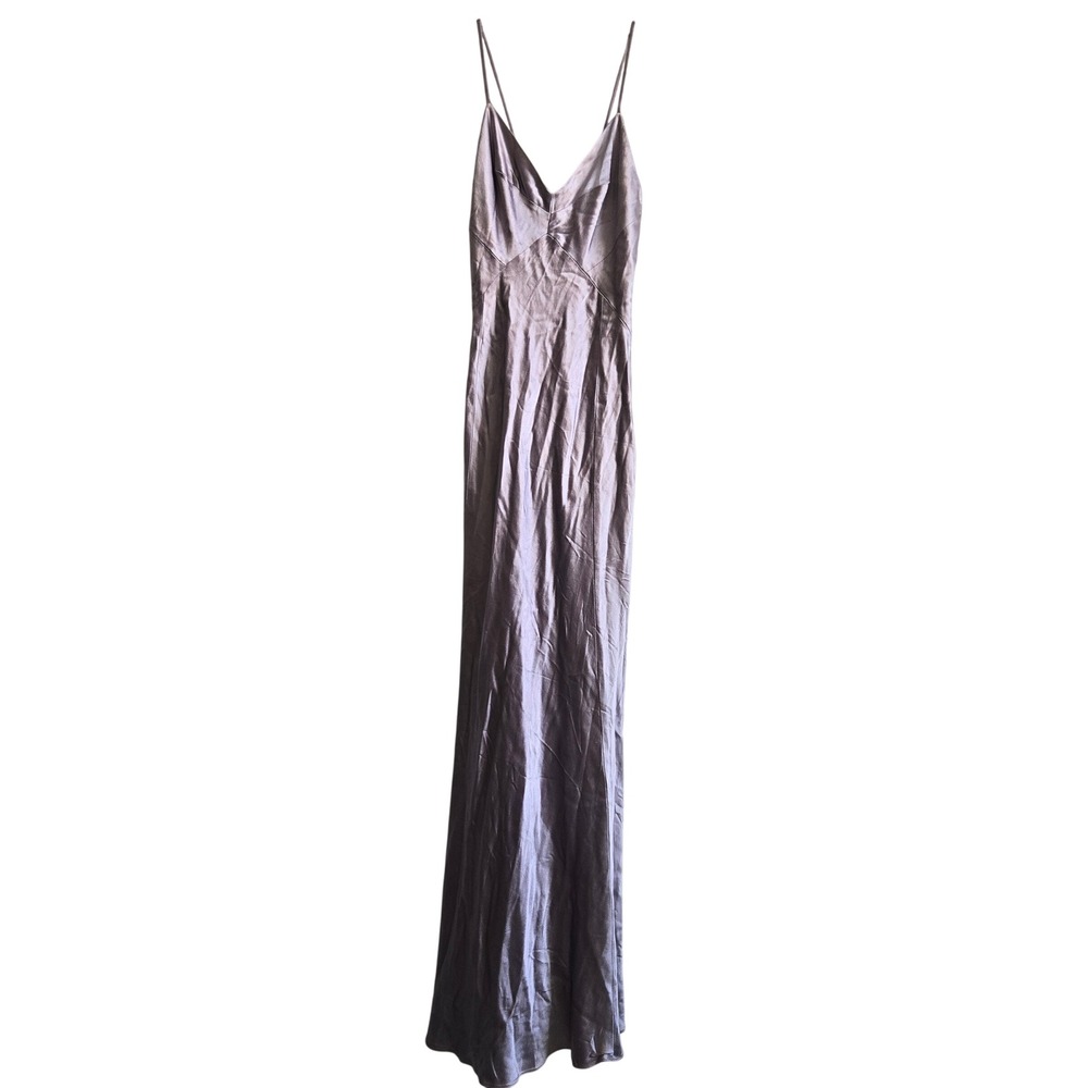 Plein Sud XS Maxi Heavy Slip Dress Womens Mauve Good Satin V-Neck Spaghetti Gown